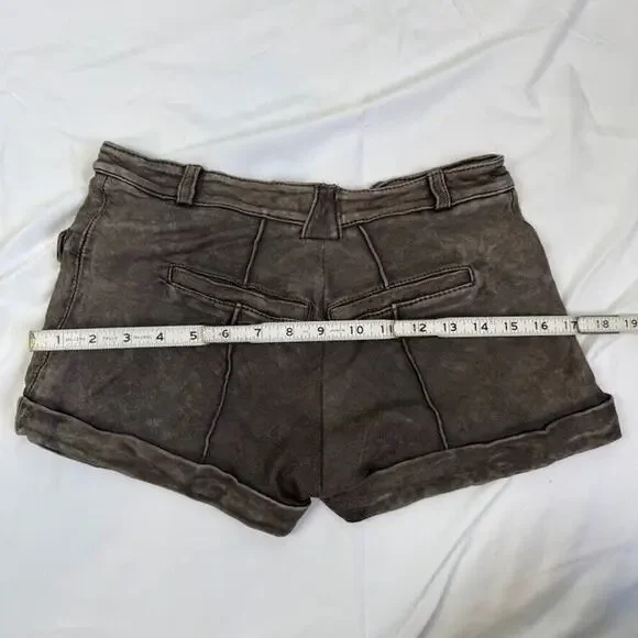 Doma Lamb Leather Mini Shorts 28" S Grey Brown Washed Vintage Finish $500 - Picture 12 of 16